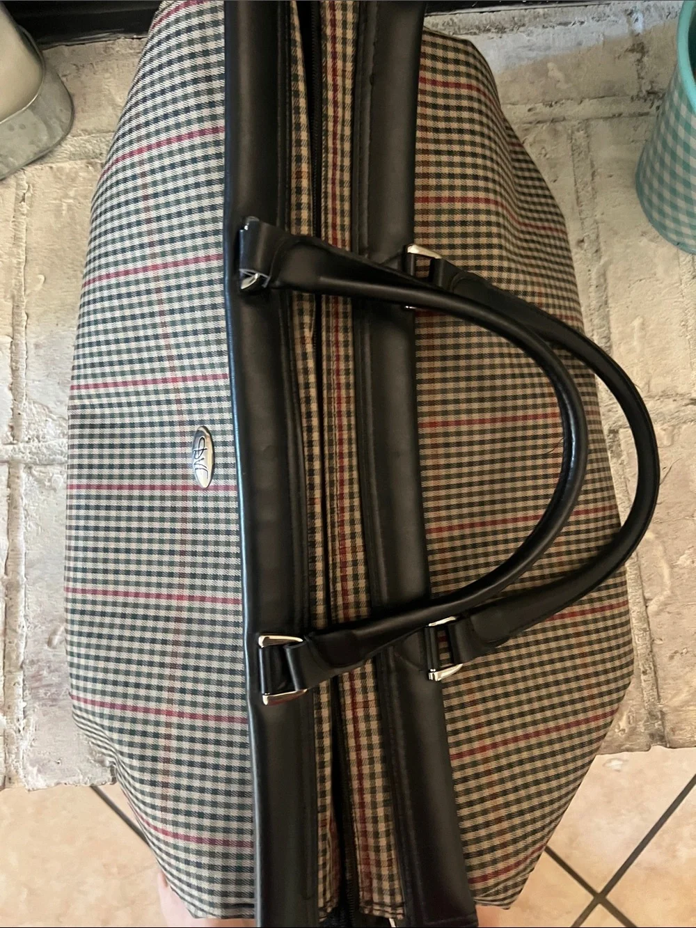 Diane Von Furstenburg large zipper Tote Bag in Black and Beige - Classic Plaid